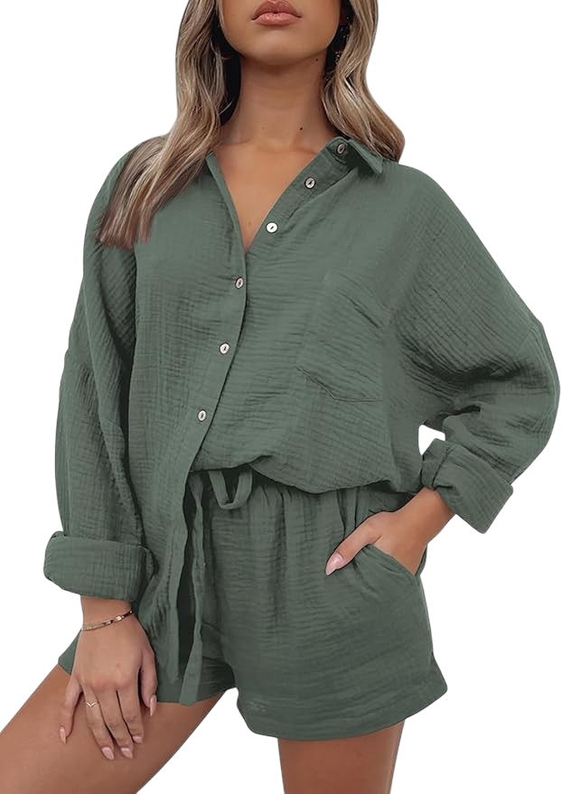 Automet women oversized pajama shirt shorts set spring 2026